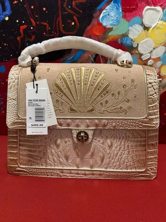 Brahmin Hallie Birch Del Mar Leather Satchel with Seashell Embroidery - Picture 4 of 6